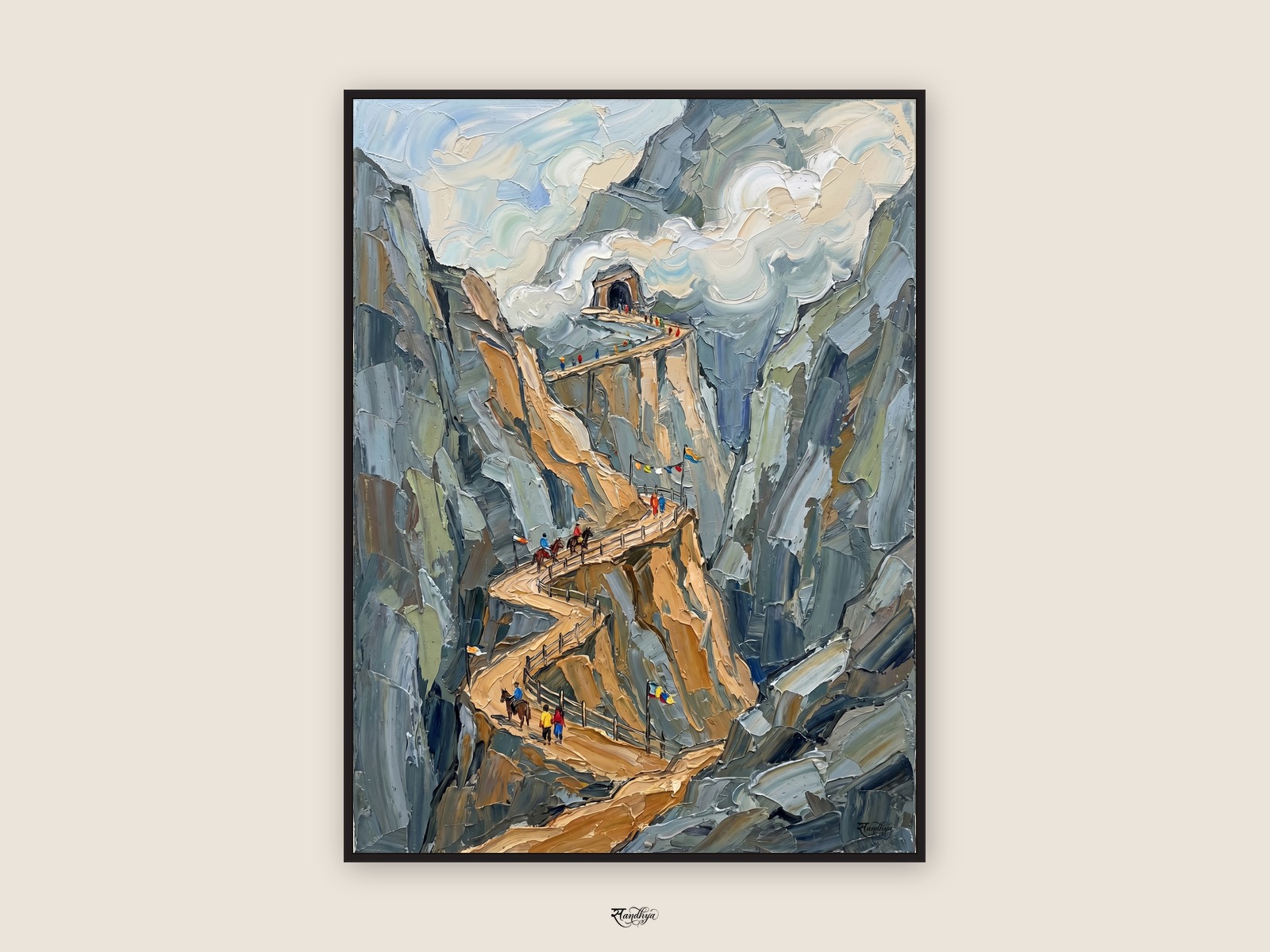 Vaishno Devi — palette knife oil painting by Sandhya Kaushik