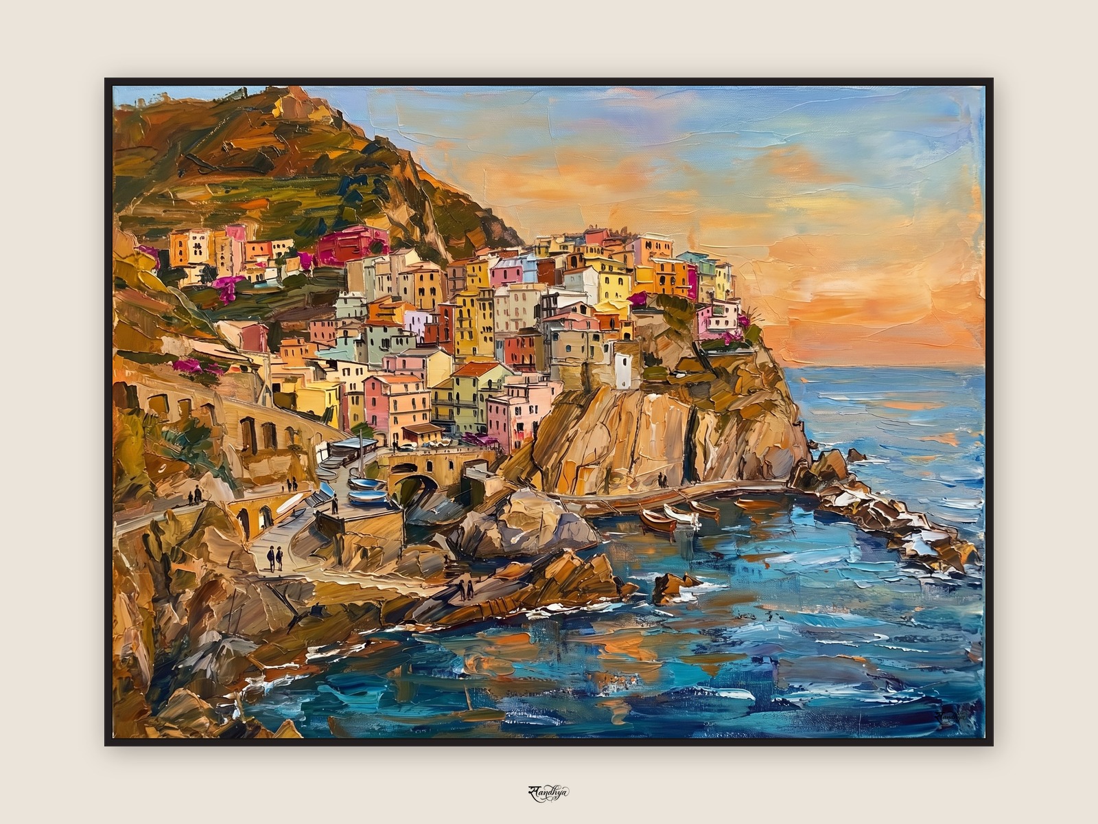 Cinque Terre — palette knife oil painting by Sandhya Kaushik