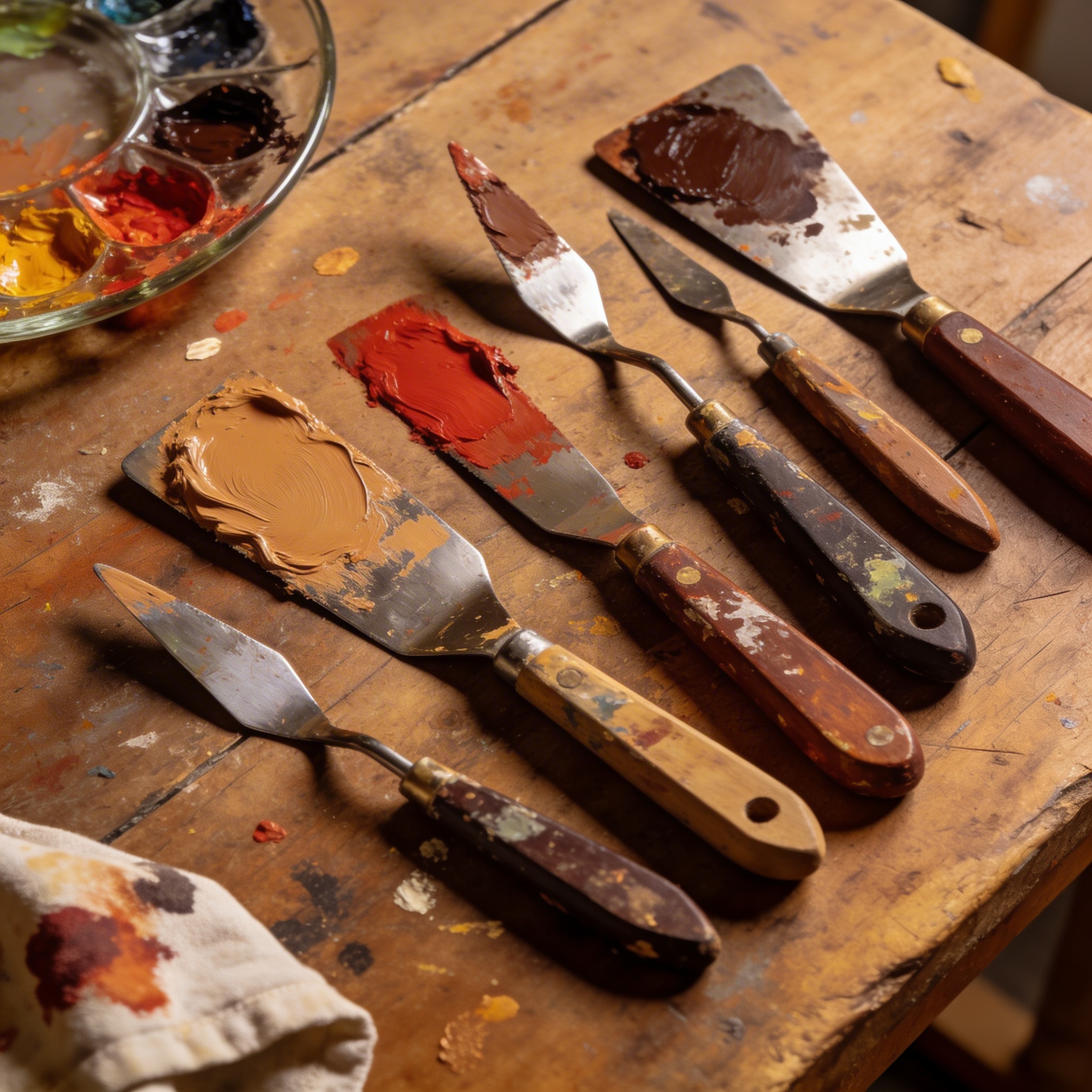 Palette knives with paint